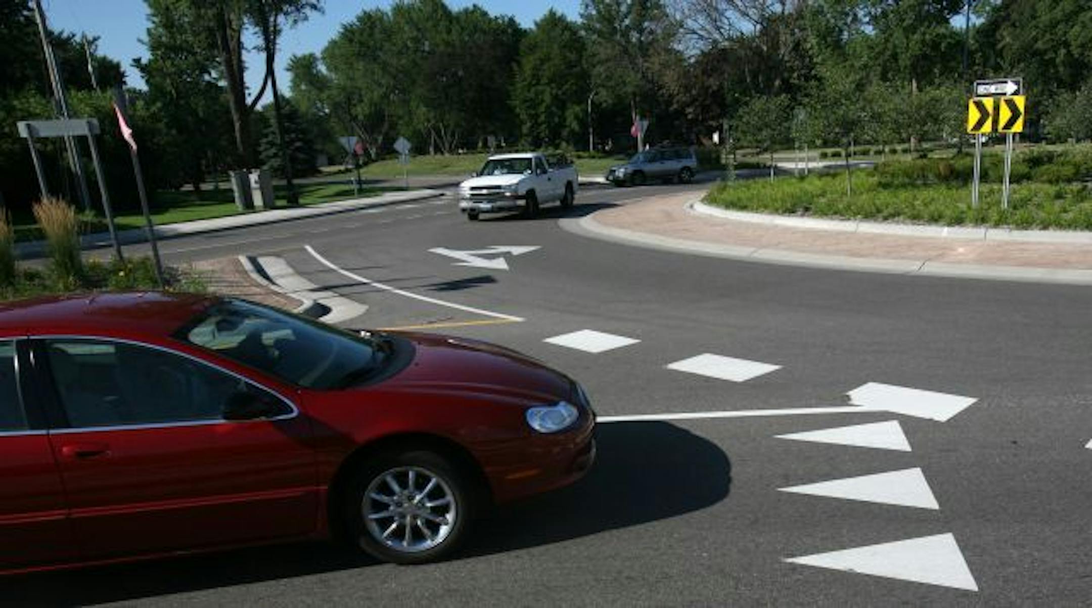 Traffic moved through the roundabout on 66th Street near Hwy. 77 in Richfield.