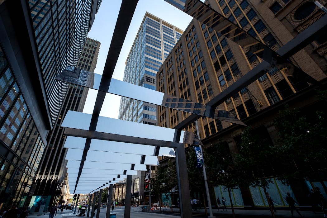 The mirrored “Light Walk” runs in front of the IDS Center on Nicollet Mall.