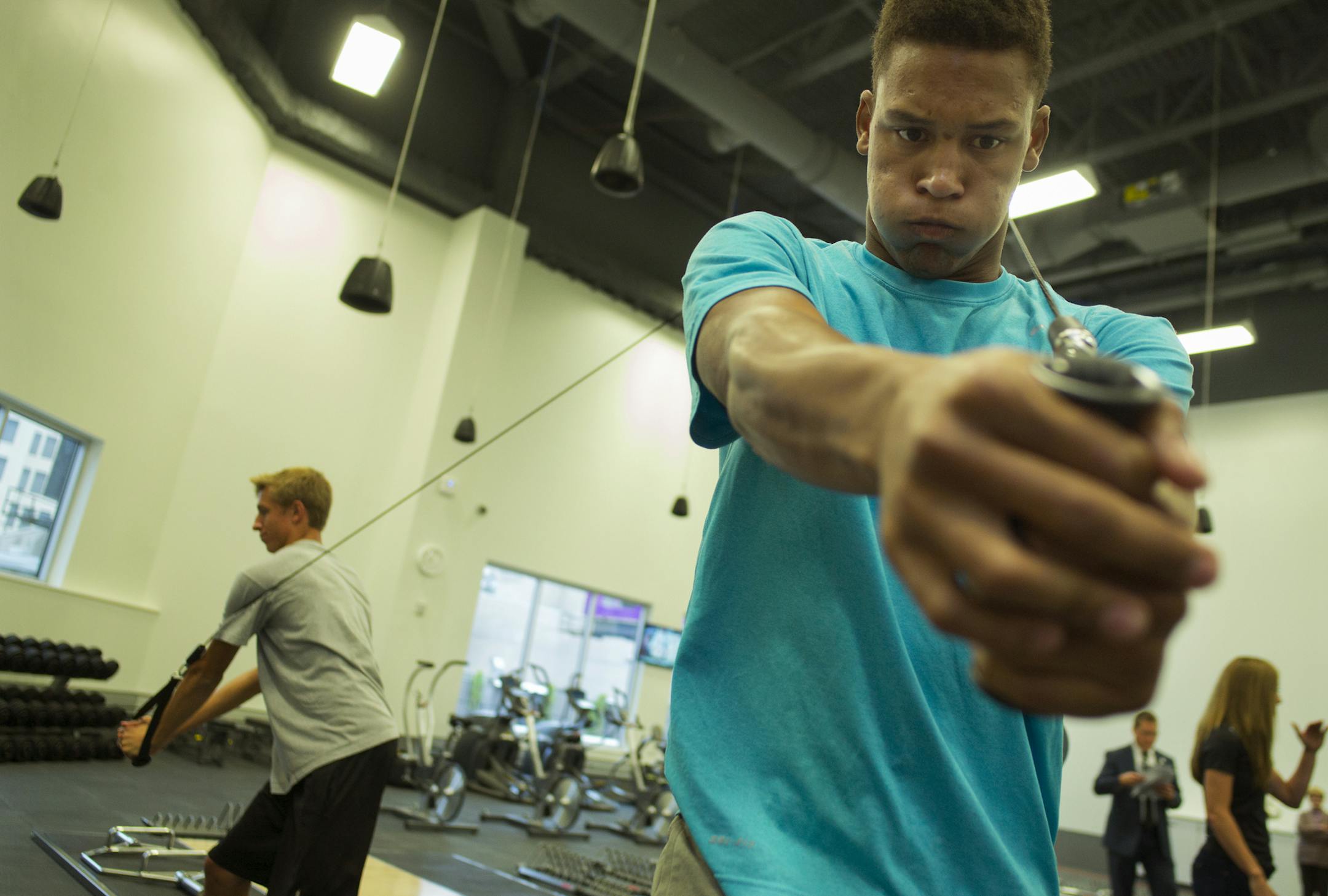On October 1, 2014, football player Kenyon Brannon of Chanhassen H.S. showed off some of the equipment available at its exercise analysis gymnasium. Mayo Clinic opens its lavish sports-medicine clinic on Hennepin Avenue -- marking a major Twin Cities incursion for the Rochester institution and, perhaps, a promising third life for the woebegone Block E. .]Richard Tsong-Taatarii/rtsong- taatarii@startribune.com