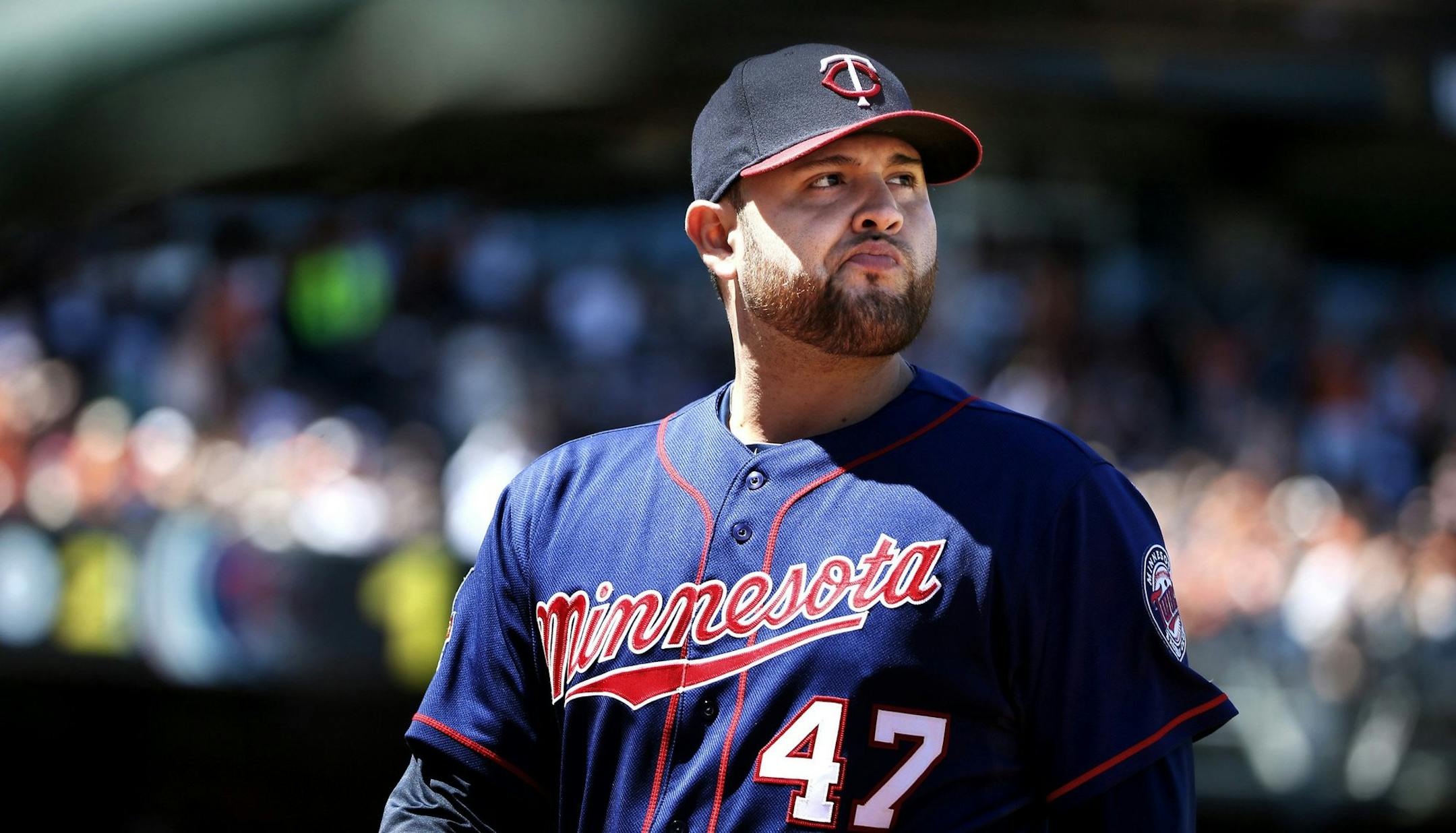 Minnesota Twins starting pitcher Ricky Nolasco (47) walked of the field after giving up 3 runs in the fifth inning during MLB action at AT&T Park on Sunday, May 25, 2014, in San Francisco. (Jerry Holt/Minneapolis Star Tribune/MCT) ORG XMIT: 1153290