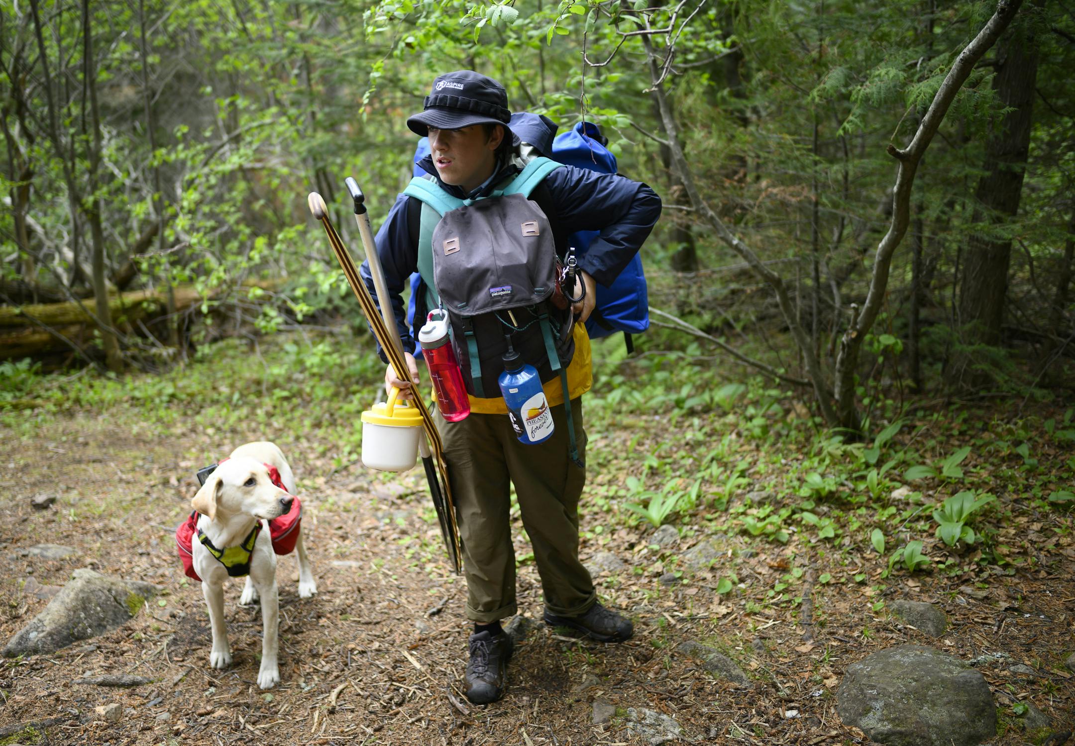 Aidan Jones, with his dog Crosby, loaded up for Long Portage -- more than 2 miles -- halfway through the trip.