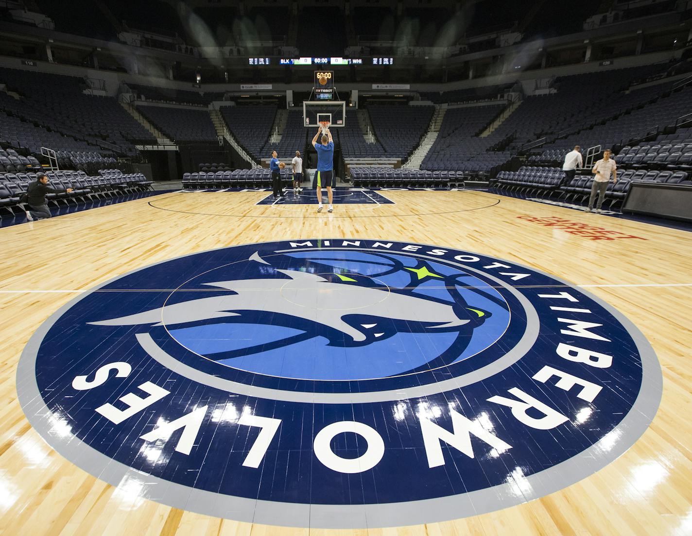 The new basketball court at Target Center. ] LEILA NAVIDI &#xef; leila.navidi@startribune.com BACKGROUND INFORMATION: Media tour of the newly renovated Target Center in Minneapolis on Monday, October 16, 2017.