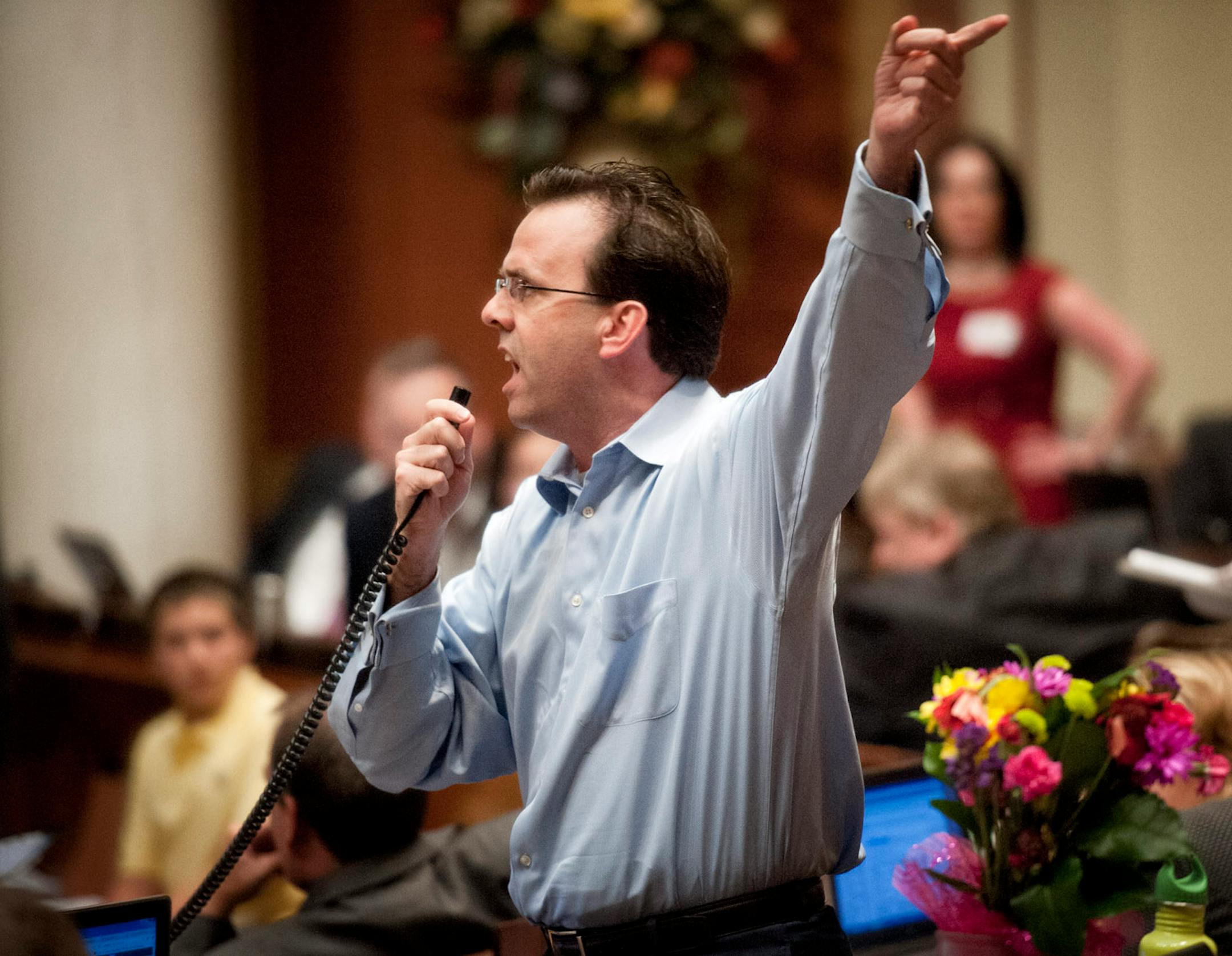 Rep. Pat Garafolo ofjected immediately as AFSCME and SEIU members cheered loudly from the House gallery after the daycare unionization bill passed 68-66, a violation of House rules.