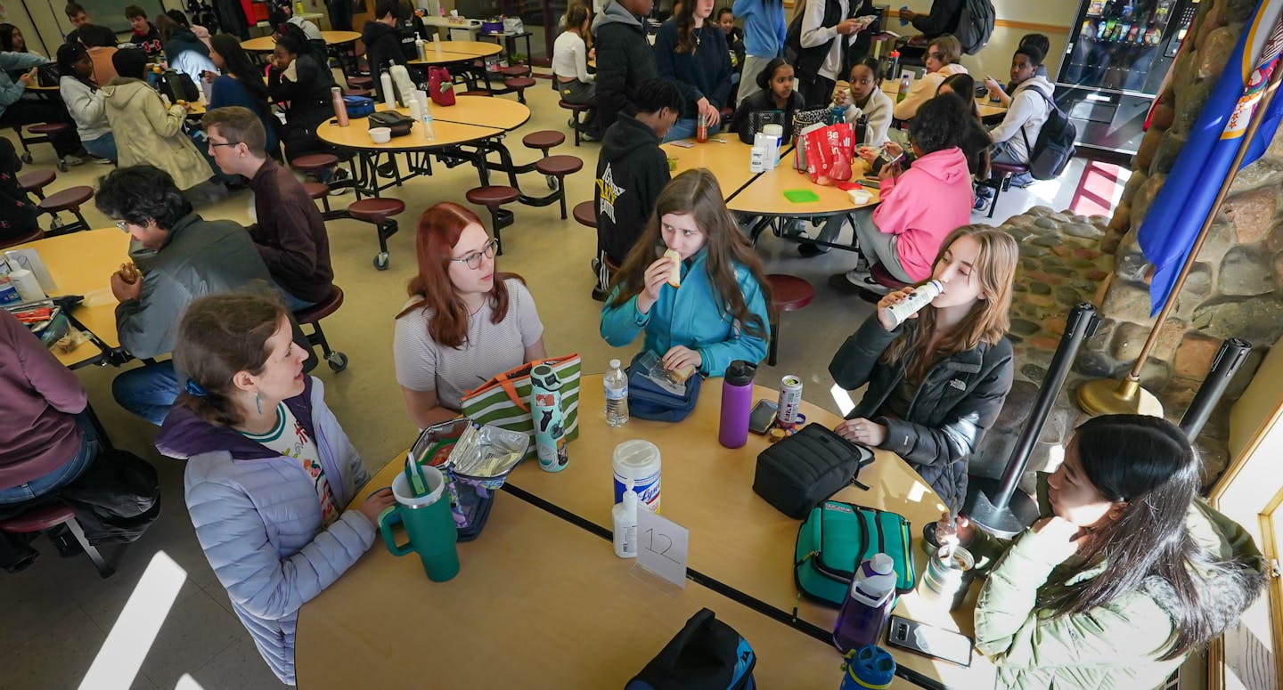 Lunchtime at the Math and Science Academy in Woodbury, where kids bring their own lunches. The school doesn't have a kitchen that can make lunch for a
