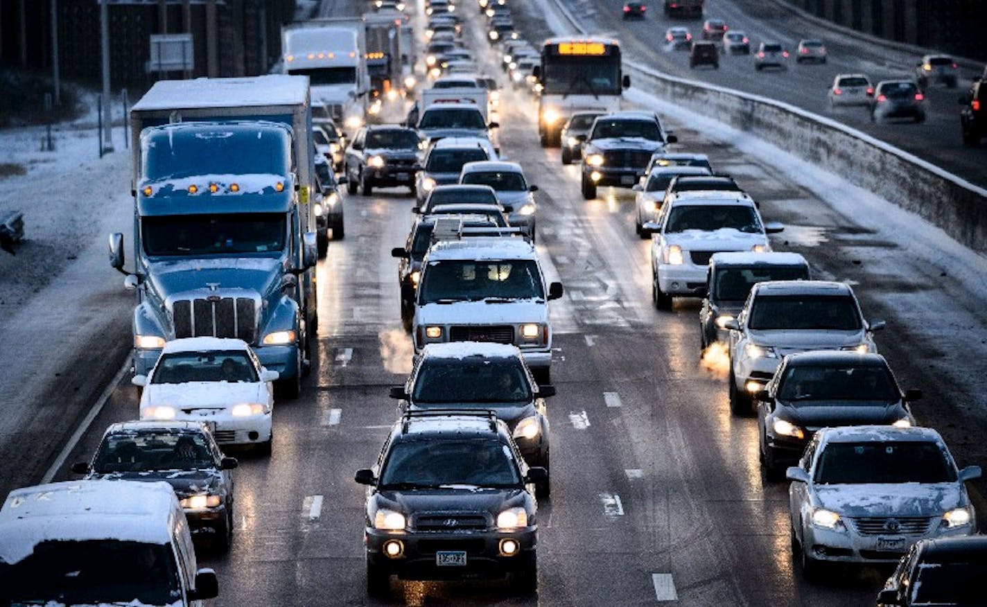 Below-zero temperatures make for slick roads, aggravating already slow commutes, here along I-35W in Burnsville in December.