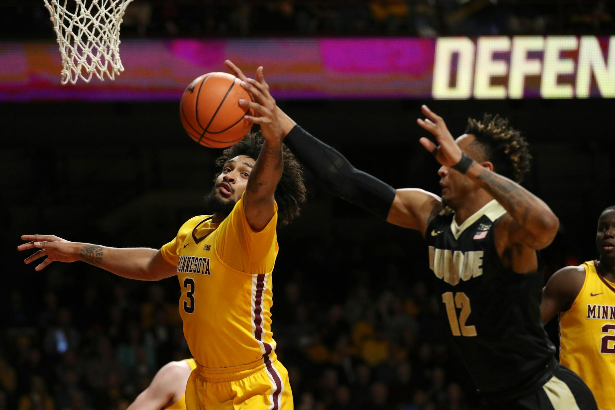 Gophers junior Jordan Murphy (3) hasn't recorded a double-double in points and rebounds in two consecutive games after a streak of 17 in a row to begin the season, the most in Division I since 1996-97.
