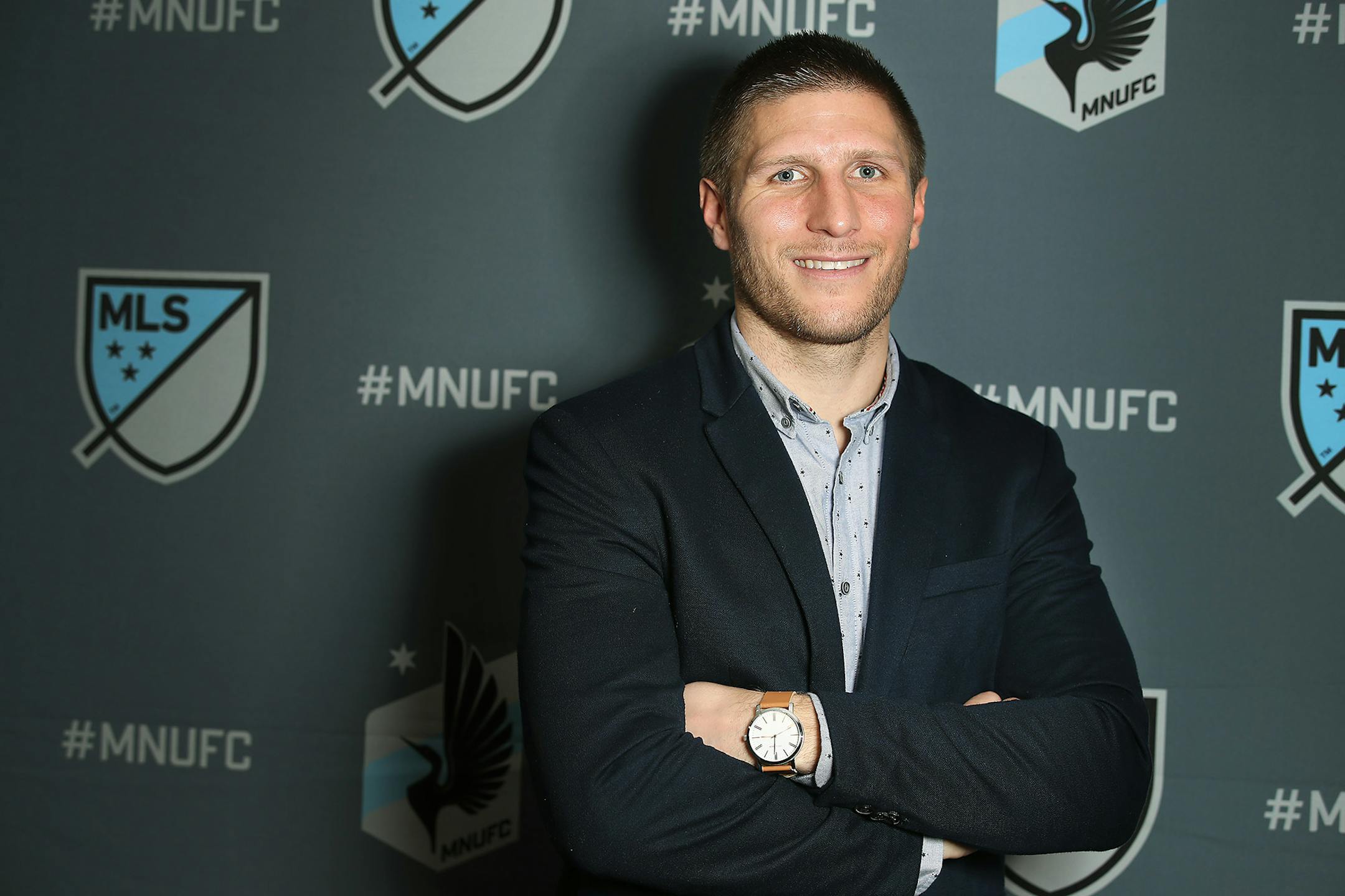 Defender Justin Davis was one of the Minnesota United players who posed for portraits on Thursday in Golden Valley.