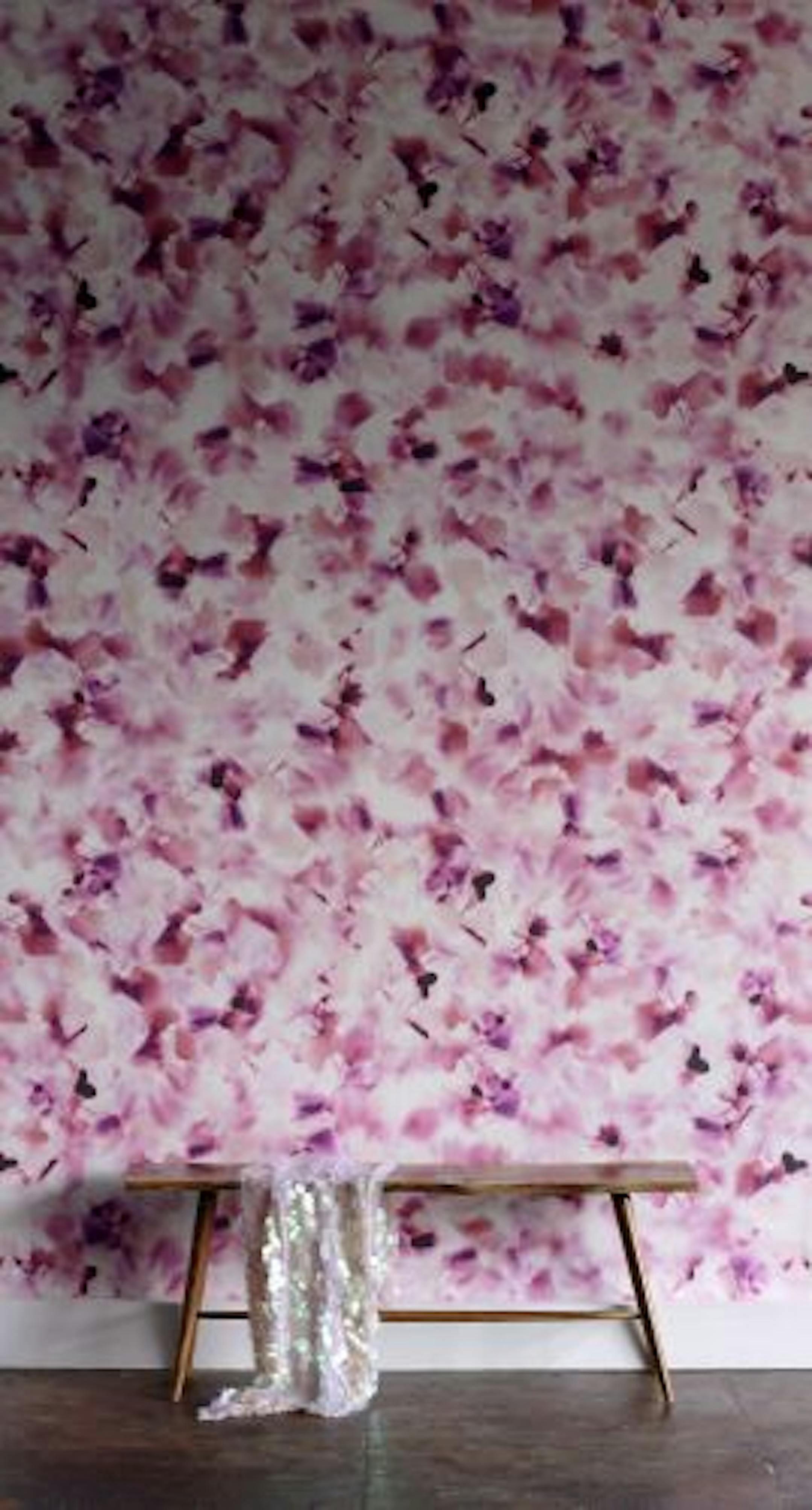 This product image courtesy of Trove shows their Nekkar wallpaper. "Atmospheric" decor is characterized by soft textures, transparency, iridescence, opacity.