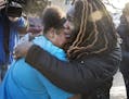 Dora Hall reunited with her daughter during a lockdown in February at Patrick Henry High School in Minneapolis.