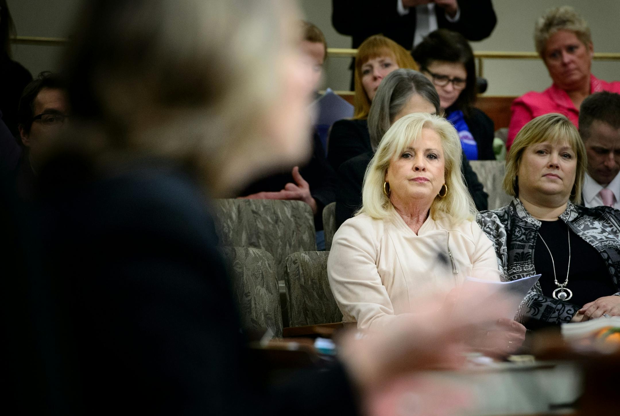 Former Edina teacher Deborah York listened as Rep. Jenifer Loon, R-Eden Prairie, introduced her bill that would give teachers more control of their classrooms and violent students.