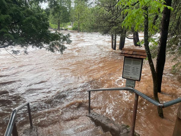 Shown in a Department of Natural Resources social media post on June 20, parts of Gooseberry Falls State Park were shut down owing to flooding.