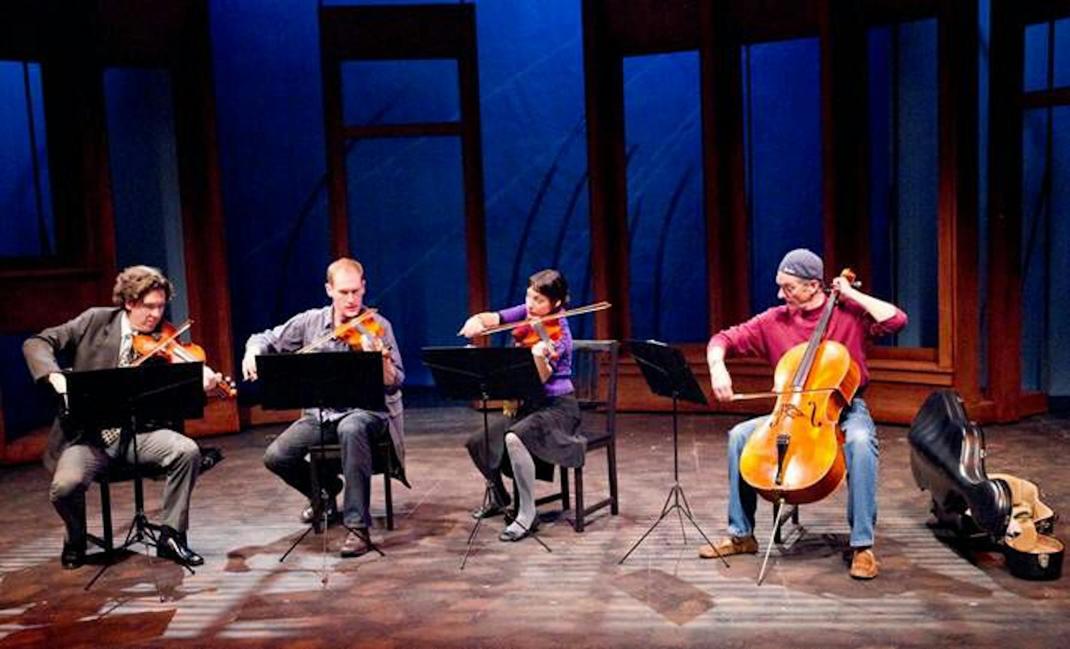 "Opus" tells the story of the Lazara Quartet as they prepare for their White House debut. Performing as the quartet, from left: Elliot (Paul de Cordova), Alan (David Mann), Grace (Emily Gunyou Halaas) and Carl (Stephen D'Ambrose).