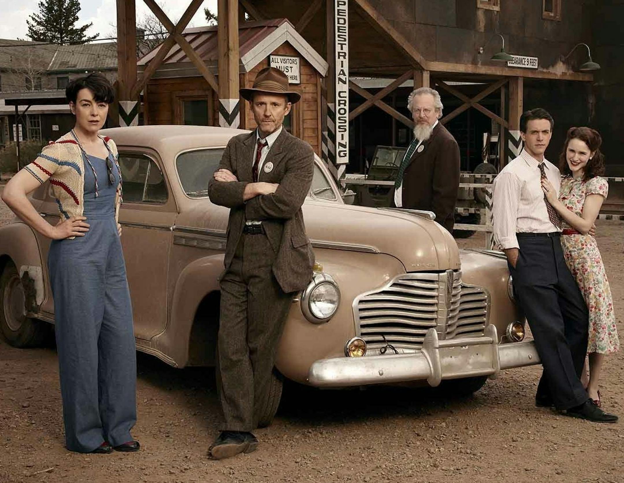 Olivia Williams, from left, John Benjamin Hickey, Daniel Stern, Ashley Zuckerman and Rachel Brosnahan costar in WGN America's "Manhattan" premiering on Sunday. (Courtesy WGN America/MCT) ORG XMIT: 1155270