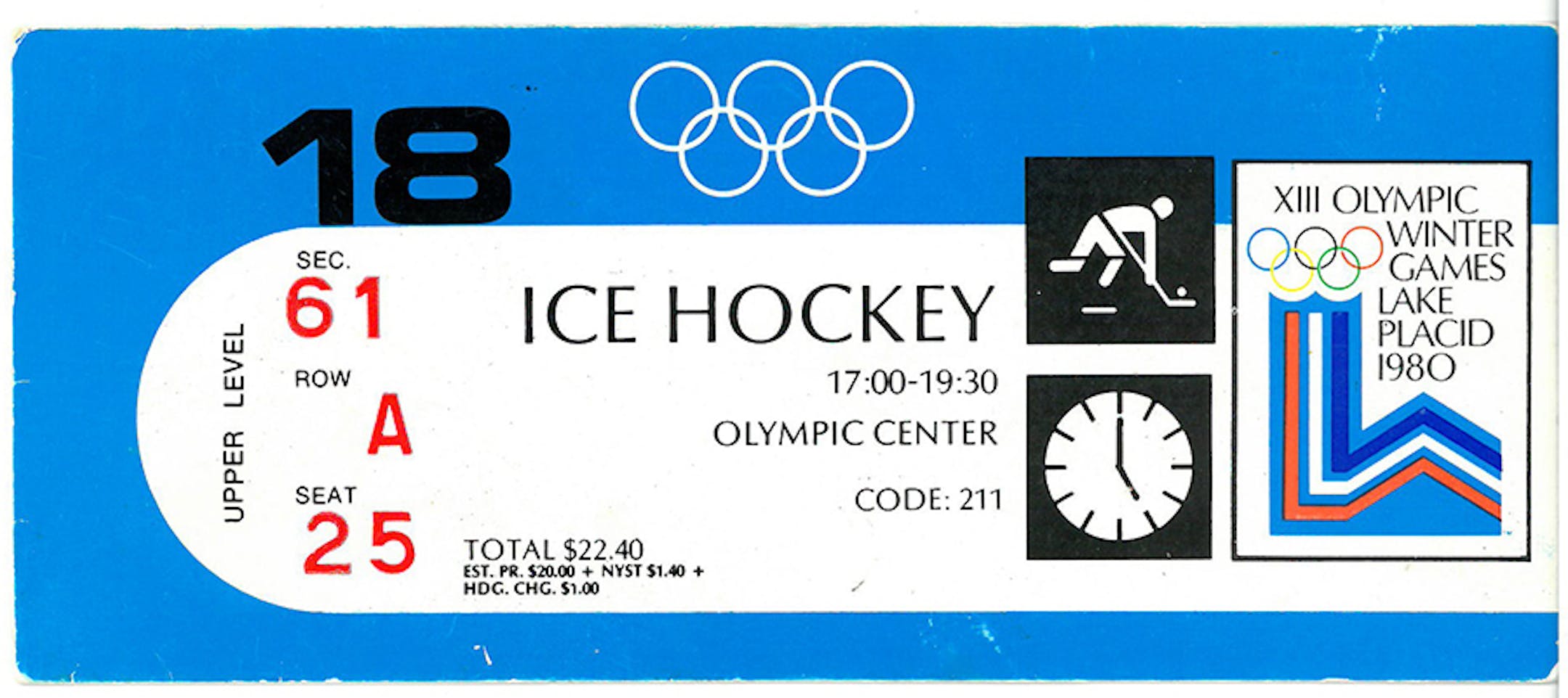 Mark Rosen's ticket stub from the 1980 "Miracle On Ice" game at the Lake Placid Winter Olympics. Provided by Mark Rosen