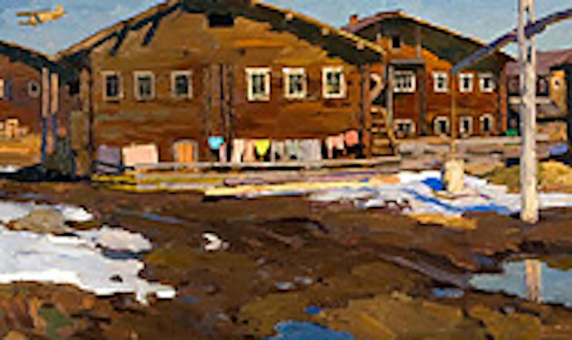Detail of "Northern Village" by Yuri Ivanovich Semenyuk.