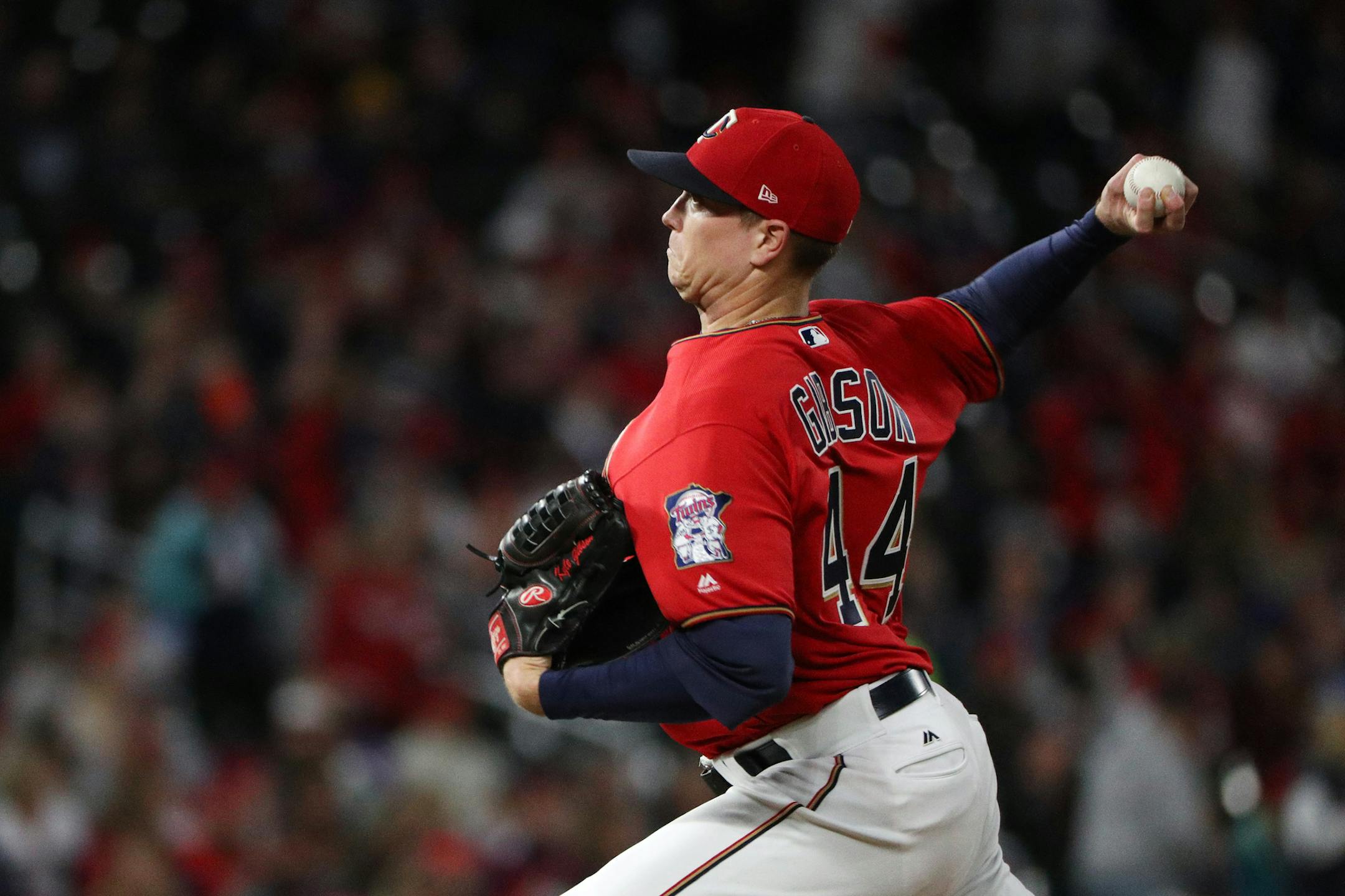 Minnesota Twins starting pitcher Kyle Gibson (44) delivered a pitch in the first inning. ] ANTHONY SOUFFLE ï anthony.souffle@startribune.com Action from an MLB game between the Minnesota Twins and the Detroit Tigers Friday, Sept. 29, 2017 at Target Field in Minneapolis.