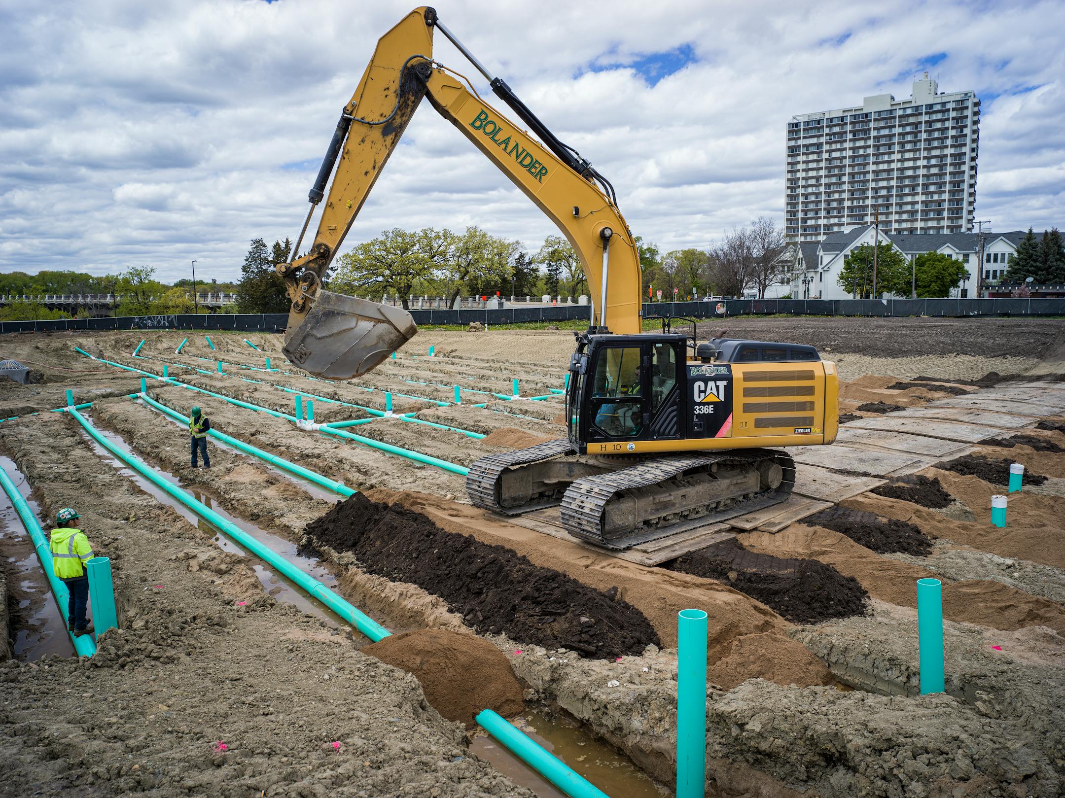 At the former Ford Plant in St. Paul, Minnesota on May 10, 2021, a filtration system under one of the parks will feed treated storm water into Hidden Falls. ] RICHARD TSONG-TAATARII ¥ Richard.Tsong-Taatarii@startribune.com