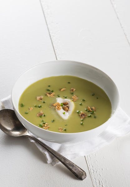 Recipe: Green Asparagus Soup With Celery Seed Sour Cream