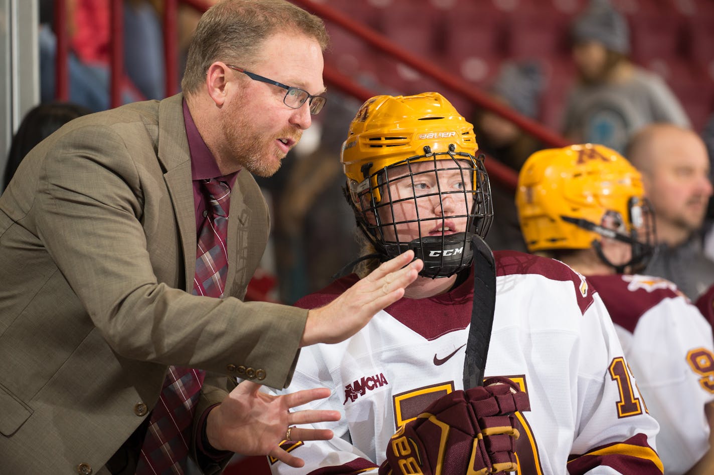 17 Nov 17: The University of Minnesota Golden Gophers host the St. Cloud State University Huskies in a WCHA matchup at Ridder Arena, in Minneapolis, MN.