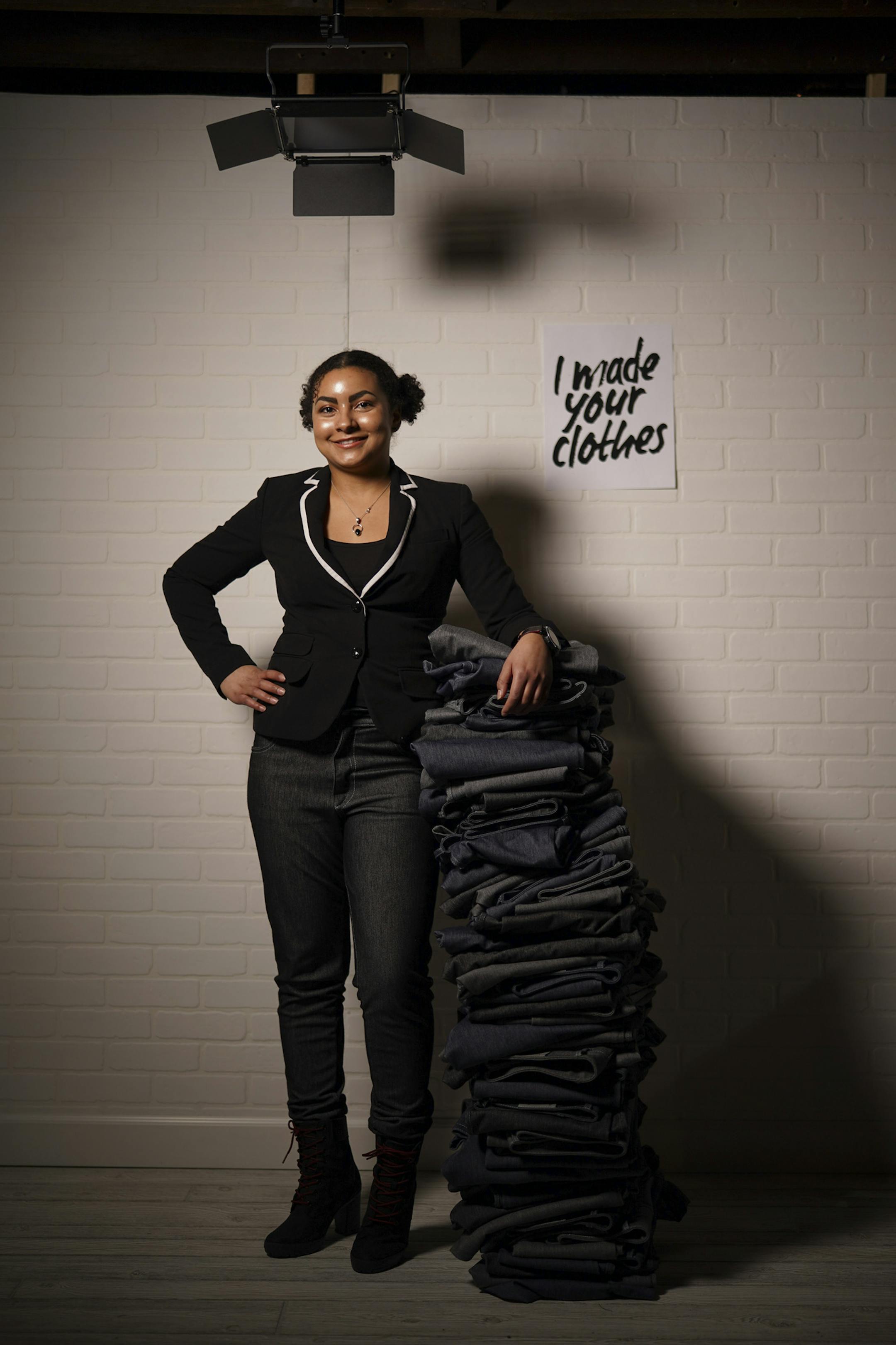 Salvia Lani with a stack of her Arctic Denim jeans. ] JEFF WHEELER • Jeff.Wheeler@startribune.com When Salvia Lani moved to Minnesota from Hawaii she knew she had to do something to help her cope with the cold. Her line of waterproof, insulated jeans, Arctic Denim, is the result. He designed the jeans in cuts for men and women and are sewn locally. Salvia Lani was photographed Monday night, February 17, 2020 at her home in St. Paul.