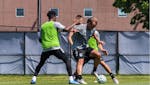 Minnesota United's Chase Gasper controlled the ball in a recent training session with teammates at the National Sports Center in Blaine. The Loons can