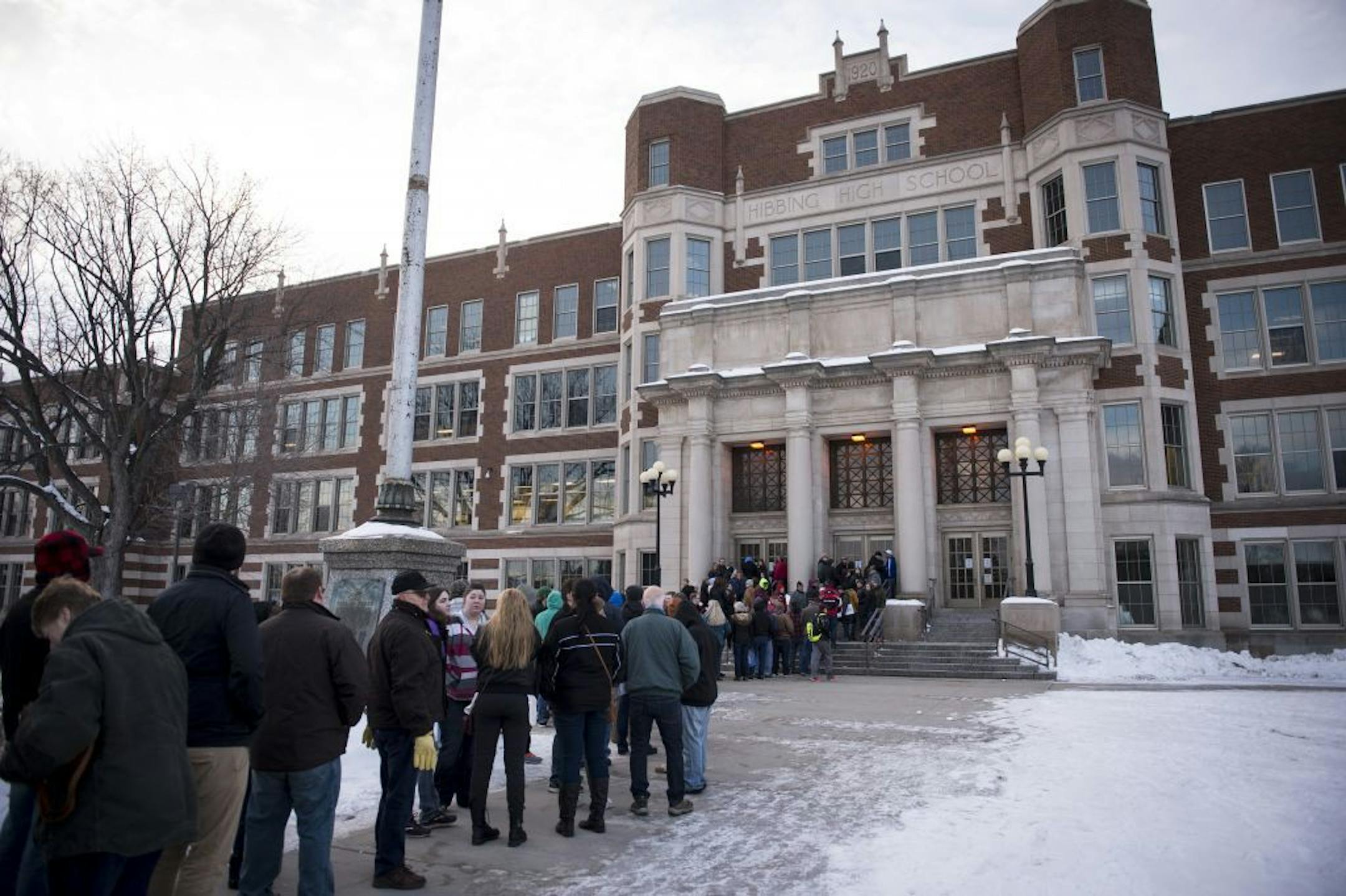 Hundreds of Bernie Sanders supporters formed a line outside of Hibbing High School Friday morning while waiting to hear him speak.
