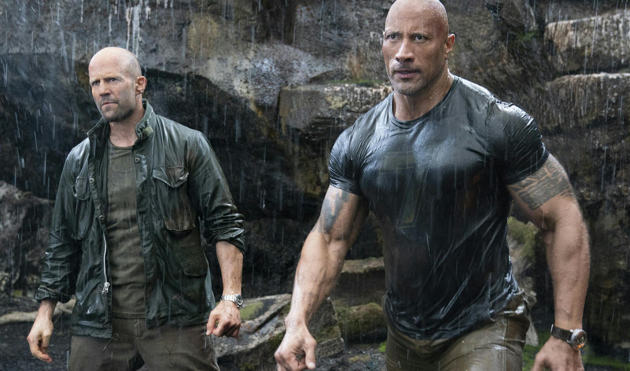 (from left) Deckard Shaw (Jason Statham) and Luke Hobbs (Dwayne Johnson) in "Fast & Furious Presents: Hobbs & Shaw," directed by David Leitch.