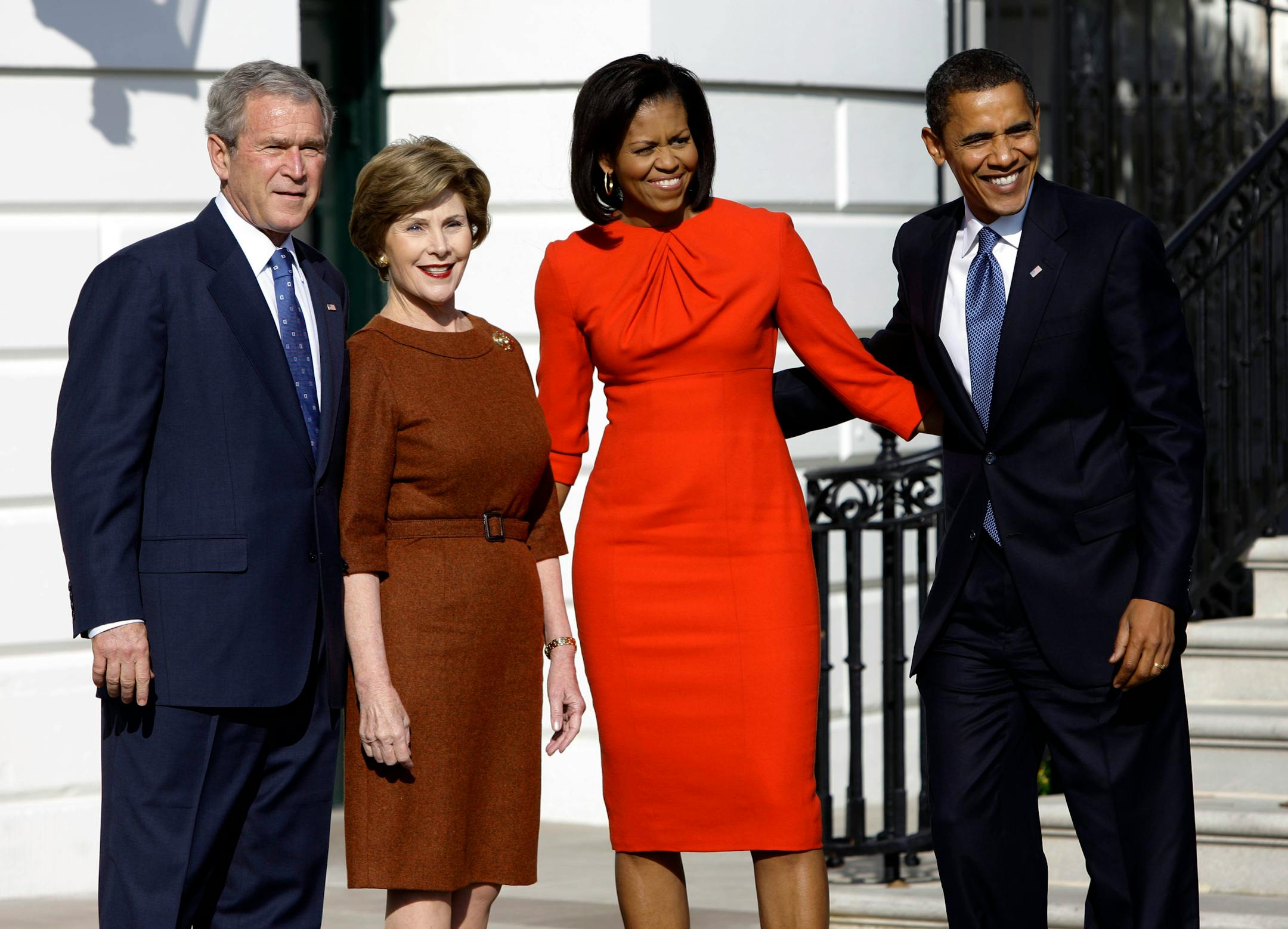 President Bush and First Lady Laura Bush welcomed President-elect Barack Obama and his wife, Michelle, to the White House after the election.