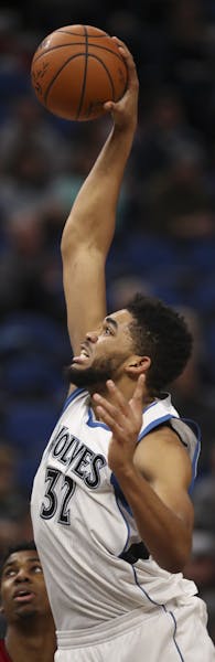 Wolves center Karl-Anthony Towns dunked in the third quarter for two of his game-high 35 points against Miami. He shot 13-for-20 from the field.