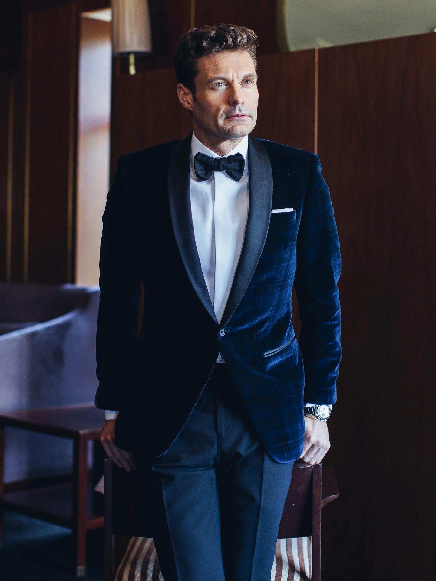 -- PHOTO MOVED IN ADVANCE AND NOT FOR USE - ONLINE OR IN PRINT - BEFORE DEC. 20, 2015. -- FILE - Ryan Seacrest in a tuxedo from his clothing line in West Hollywood, Calif., Oct. 22, 2015. The market for evening clothes rose again on the strength of consumers, possibly inspired by red-carpet paragons like Seacrest abandoning the sad-sack look of prom rentals in favor of owning well-priced penguin suits from one of the many labels crowding the field. (Brinson+Banks/The New York Times)