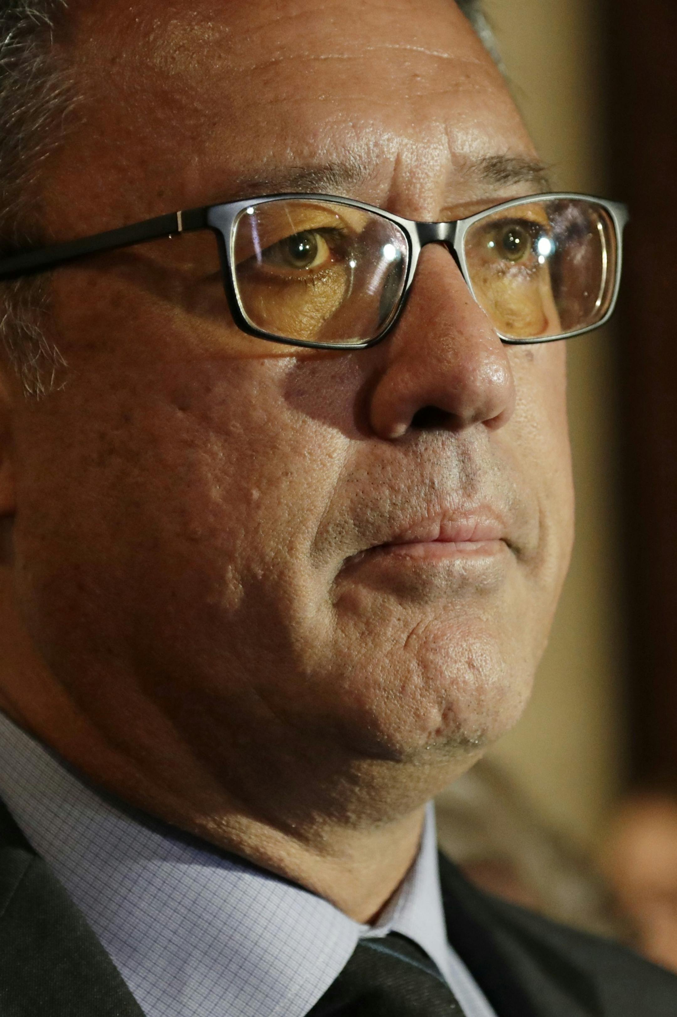 Former New York Mets pitcher and current Mets announcer, Ron Darling, pauses while speaking after a memorial mass for New York Mets Hall of Famer Rusty Staub at St. Patrick's Cathedral, Wednesday, April 25, 2018, in New York. (AP Photo/Frank Franklin II) ORG XMIT: NYFF107