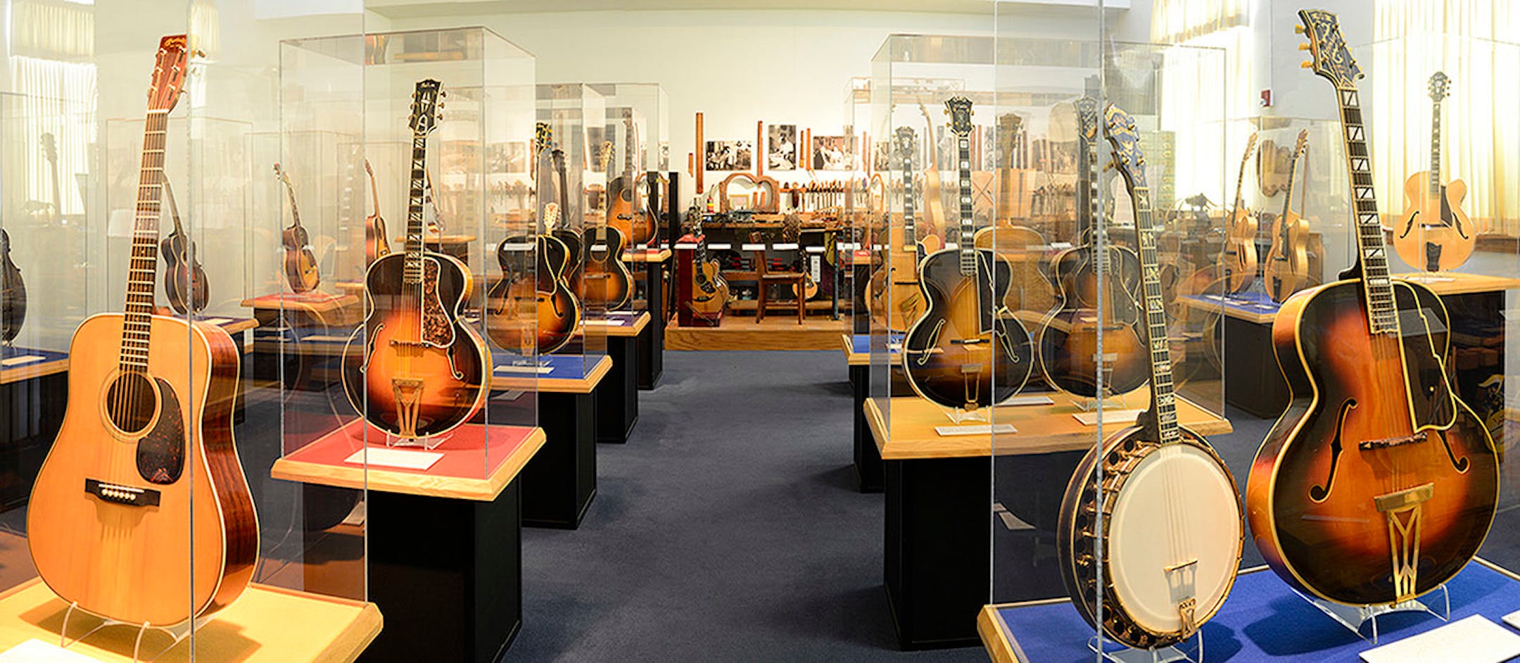 The Lillibridge Gallery features more than 35 noteworthy guitars, banjos and mandolins, as well as the legendary D'Angelico/D'Aquisto guitar workshop.