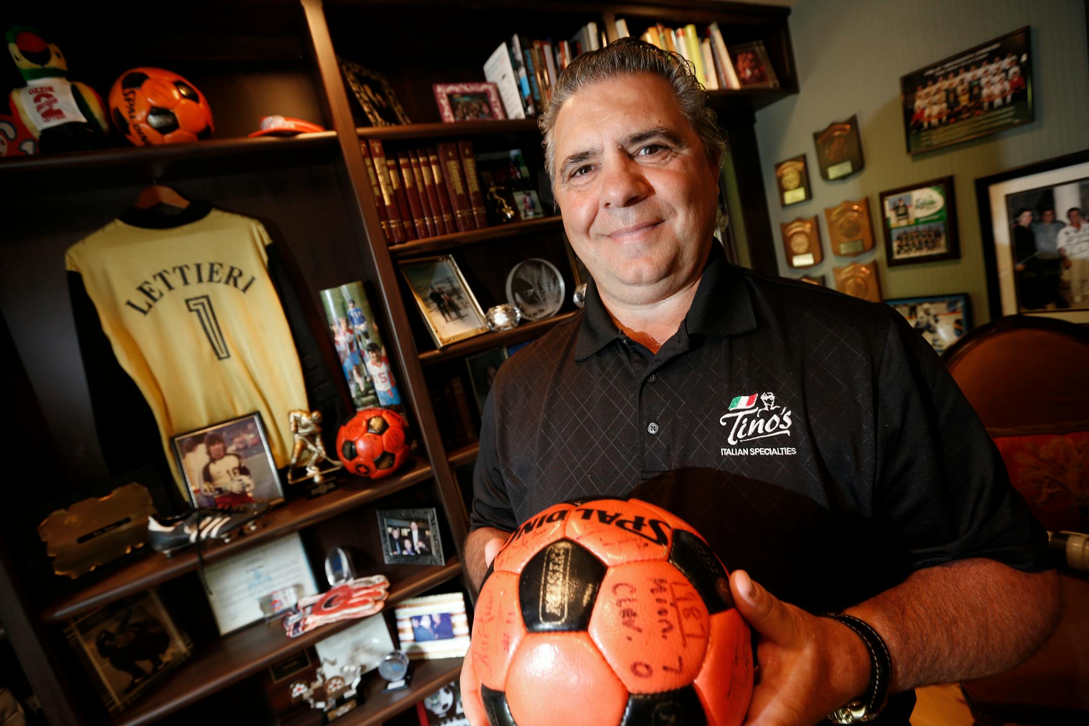 Former Minnesota Kicks goalie Tino Lettieri was photographed in his office at his Excelsior home on 7/10/14. Feature on Tino Lettieri, a local soccer legend who played in two World Cups.] Bruce Bisping/Star Tribune bbisping@startribune.com Tino Lettieri/source.
