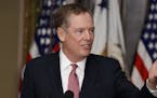 FILE- In this Monday, May 15, 2017, photo, U.S. Trade Representative Robert Lighthizer speaks in the Eisenhower Executive Office Building on the White