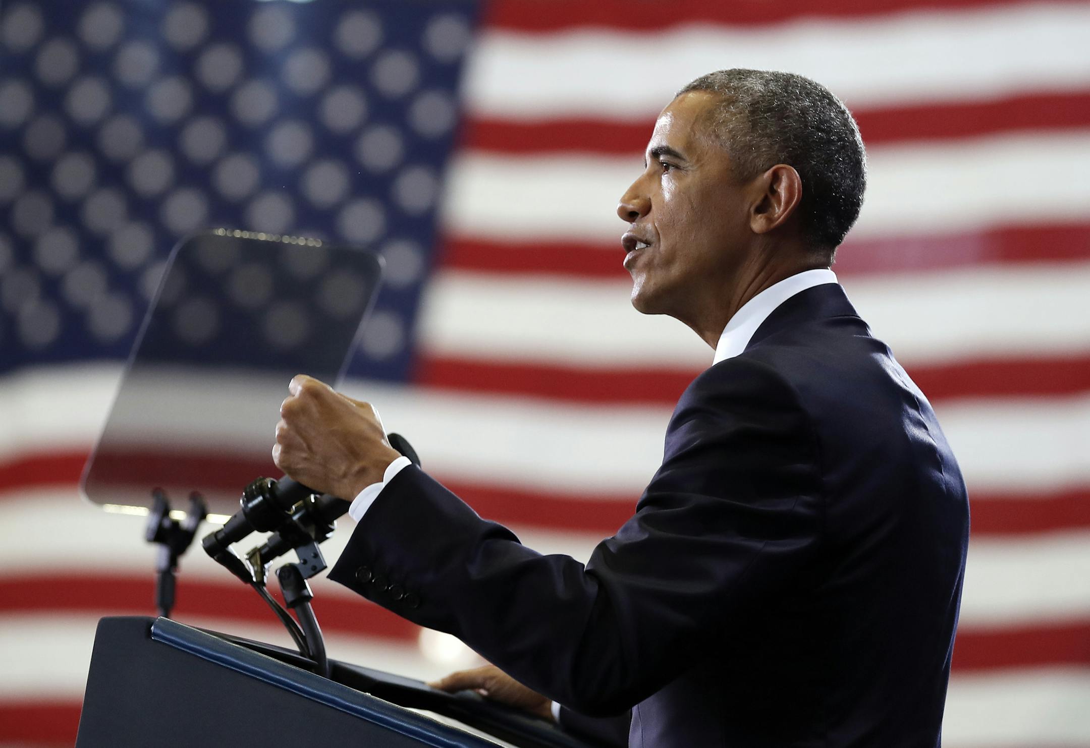 President Barack Obama speaks at MacDill Air Force Base in Tampa, Fla., Tuesday, Dec. 6, 2016, about the administration's approach to counterterrorism campaign. (AP Photo/Carolyn Kaster)