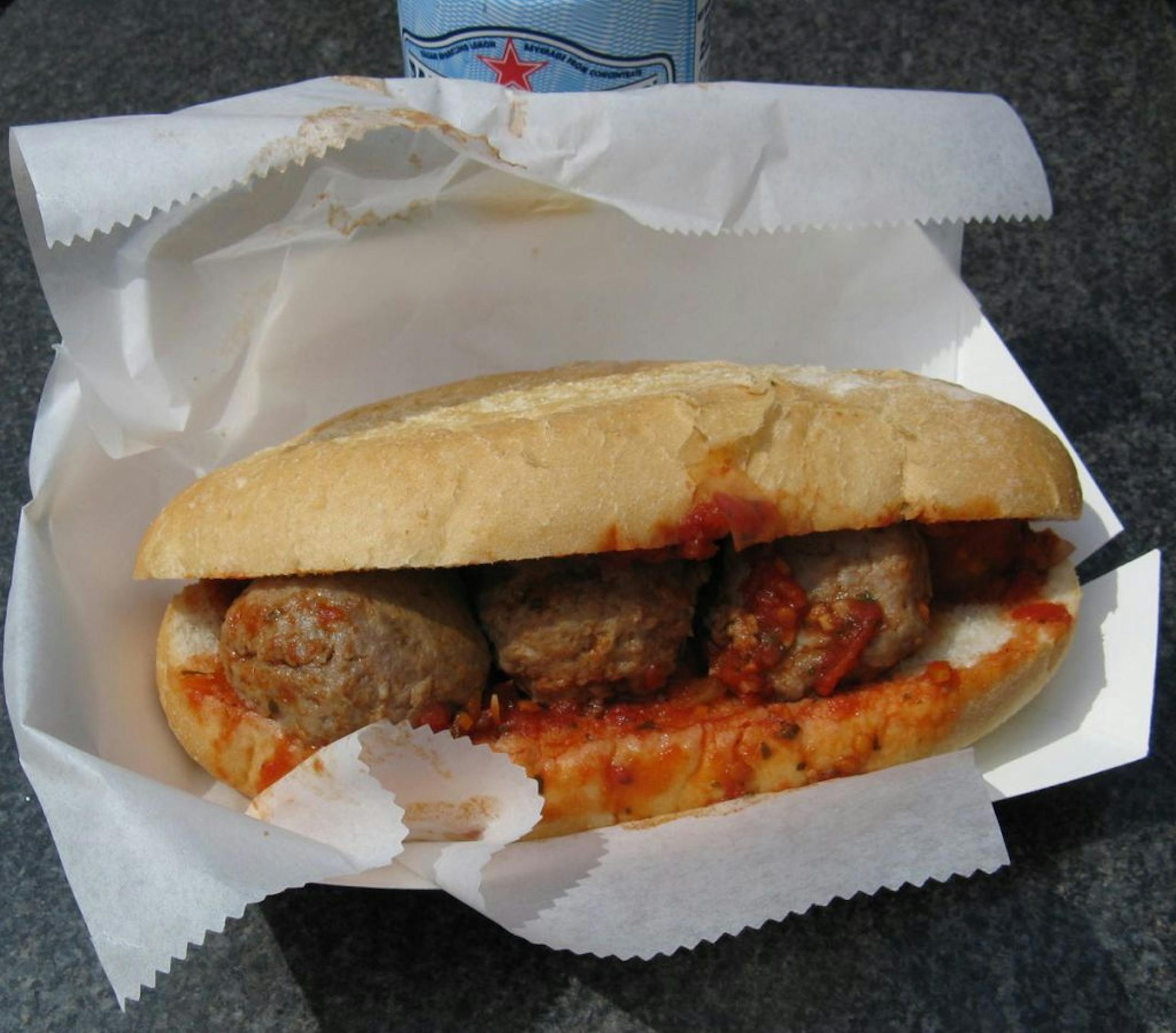 Meatball sandwich from Saucy Burt's.