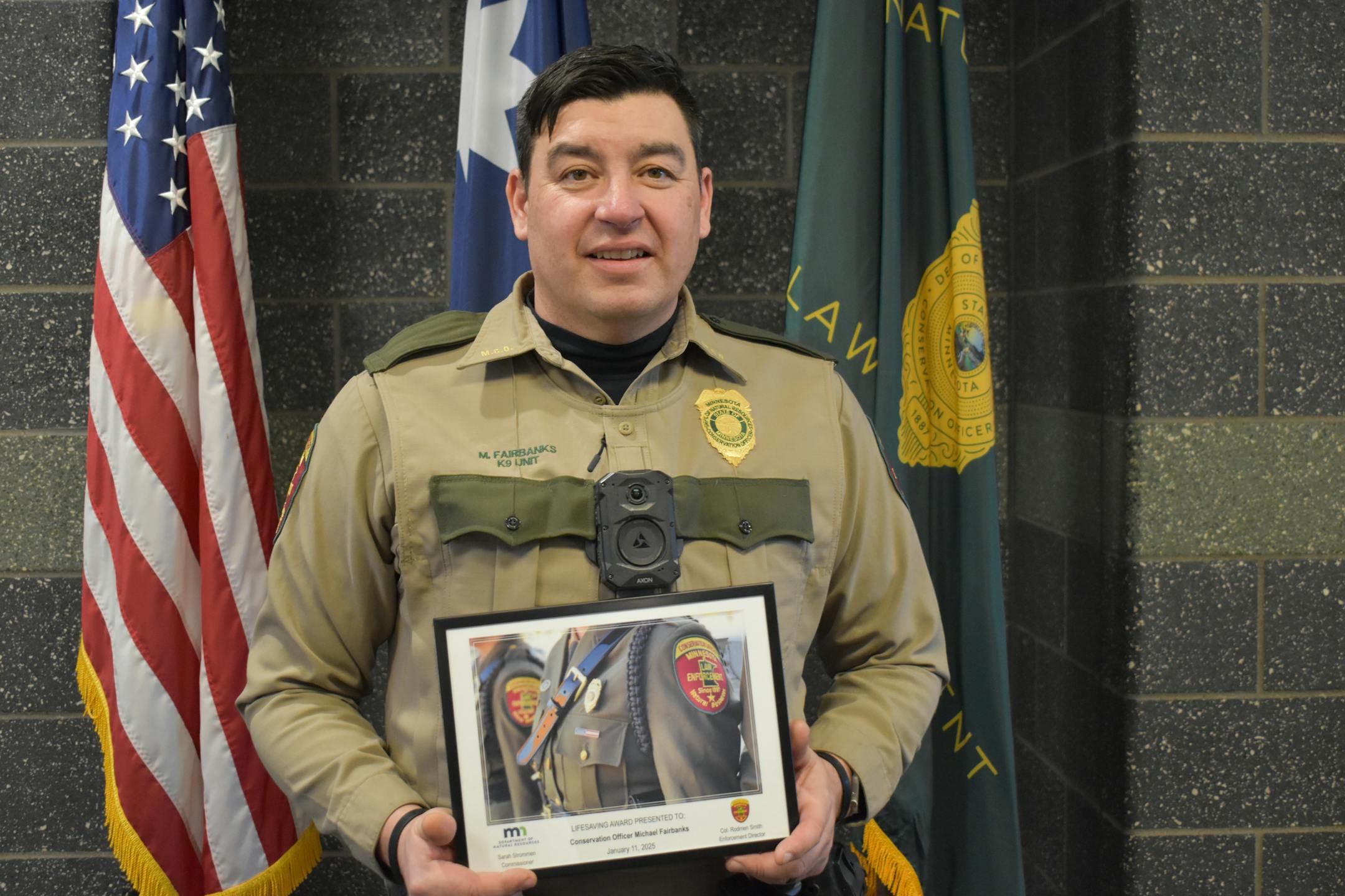DNR Conservation officer Mike Fairbanks of Deer River and a Deer River police officer saved the life of a woman who was riding an ATV that broke through the ice on Little Winnibigoshish Lake.