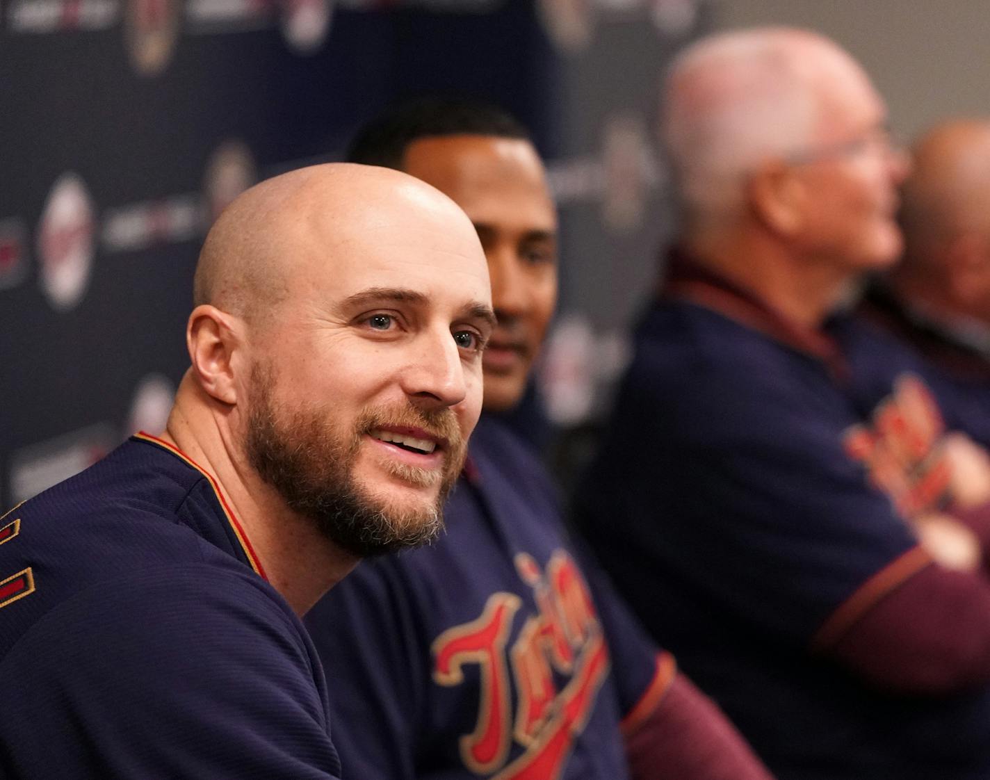 Twin's new manager Rocco Baldelli laughed as he sat with his fellow coaches during an autograph session. ] ANTHONY SOUFFLE &#x2022; anthony.souffle@startribune.com Players and fans gathered for the first day of the annual Twinsfest Friday, Jan. 25, 2019 at Target Field in Minneapolis.