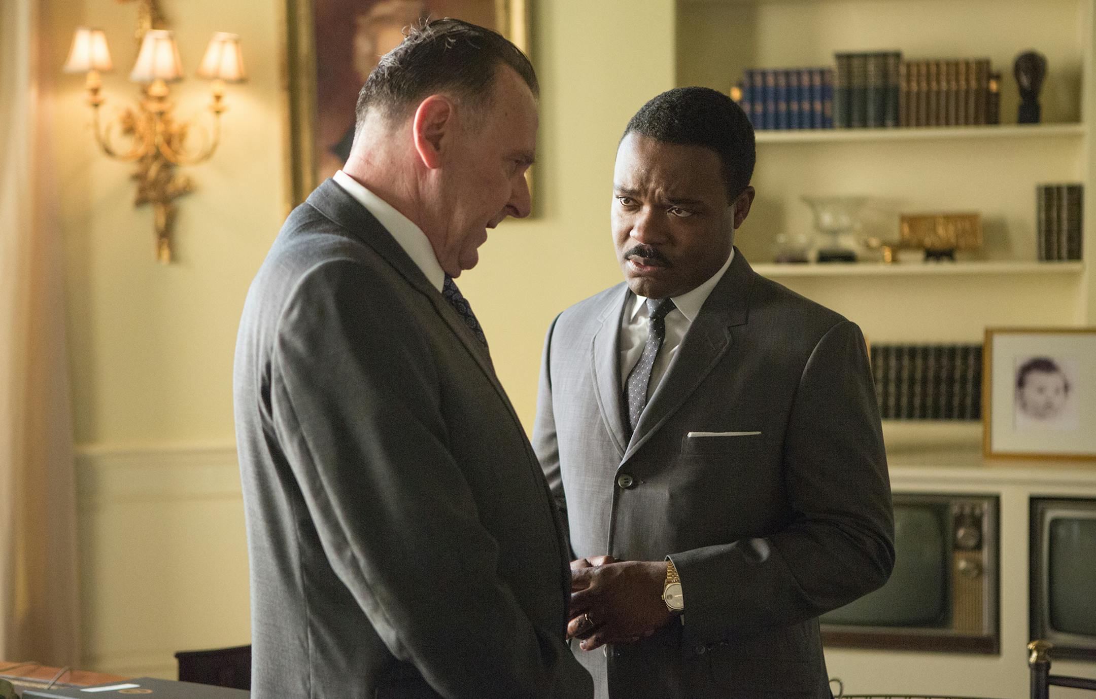 Left to right: Tom Wilkinson plays President Lyndon B. Johnson and David Oyelowo plays Dr. Martin Luther King, Jr. in SELMA, from Paramount Pictures, PathÈ, and Harpo Films. SEL-13350