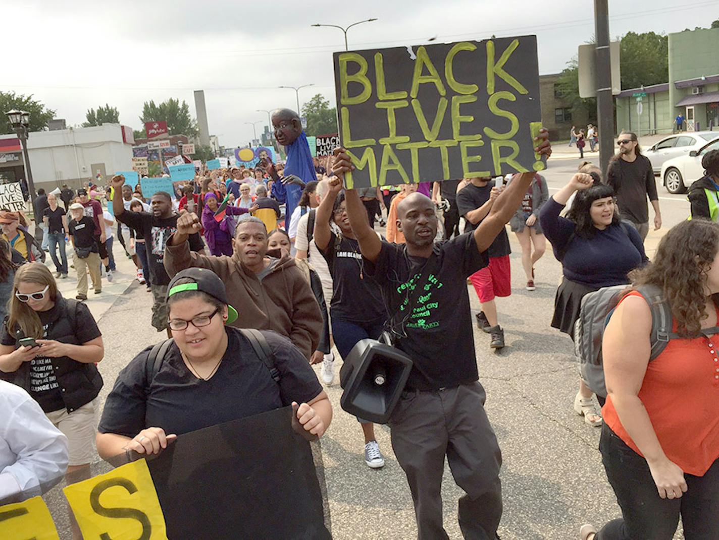 Black Lives Matter participants marched in St. Paul on their way to the Minnesota State Fair on Aug. 29, 2015.