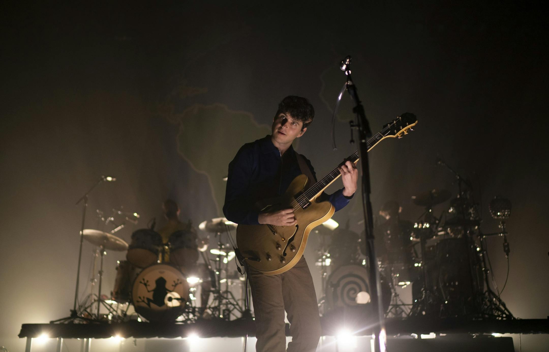 Lead singer and guitarist Ezra Koenig early in Vampire Weekend's set at The Armory Sunday night.
