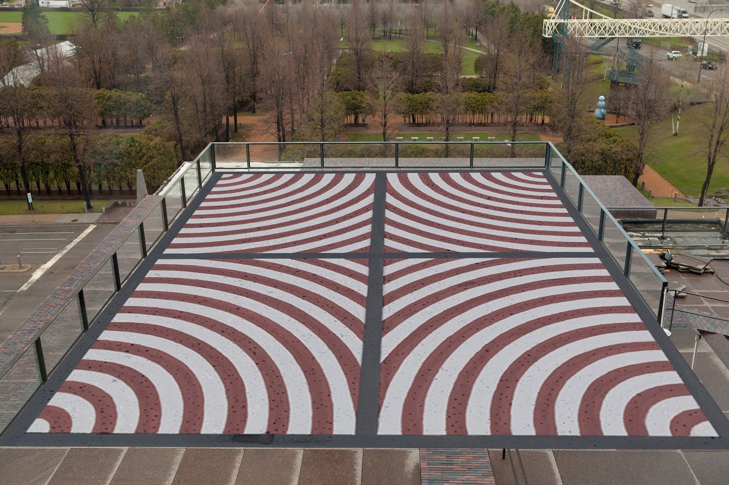 Sol LeWitt's patterned stone plaza will overlook the garden from the Walker rooftop.