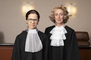 Laura Esping, left, plays Ruth Bader Ginsburg and Patty Mathews plays Sandra Day O’Connor in “Sisters in Law” at Six Points Theater.