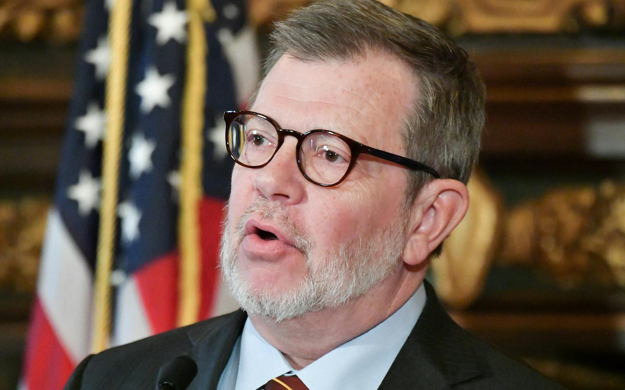 University of Minnesota President Eric Kaler. ] GLEN STUBBE • glen.stubbe@startribune.com Tuesday, January 16, 2018 State MMB Director Myron Frans was joined by University of Minnesota President Eric Kaler and Minnesota State Chancellor Devinder Malhotra to indroduce Governor Dayton's $1.5 billion public works proposal which includes $299 million for the University of Minnesota and $243 for the Minnesota State System.