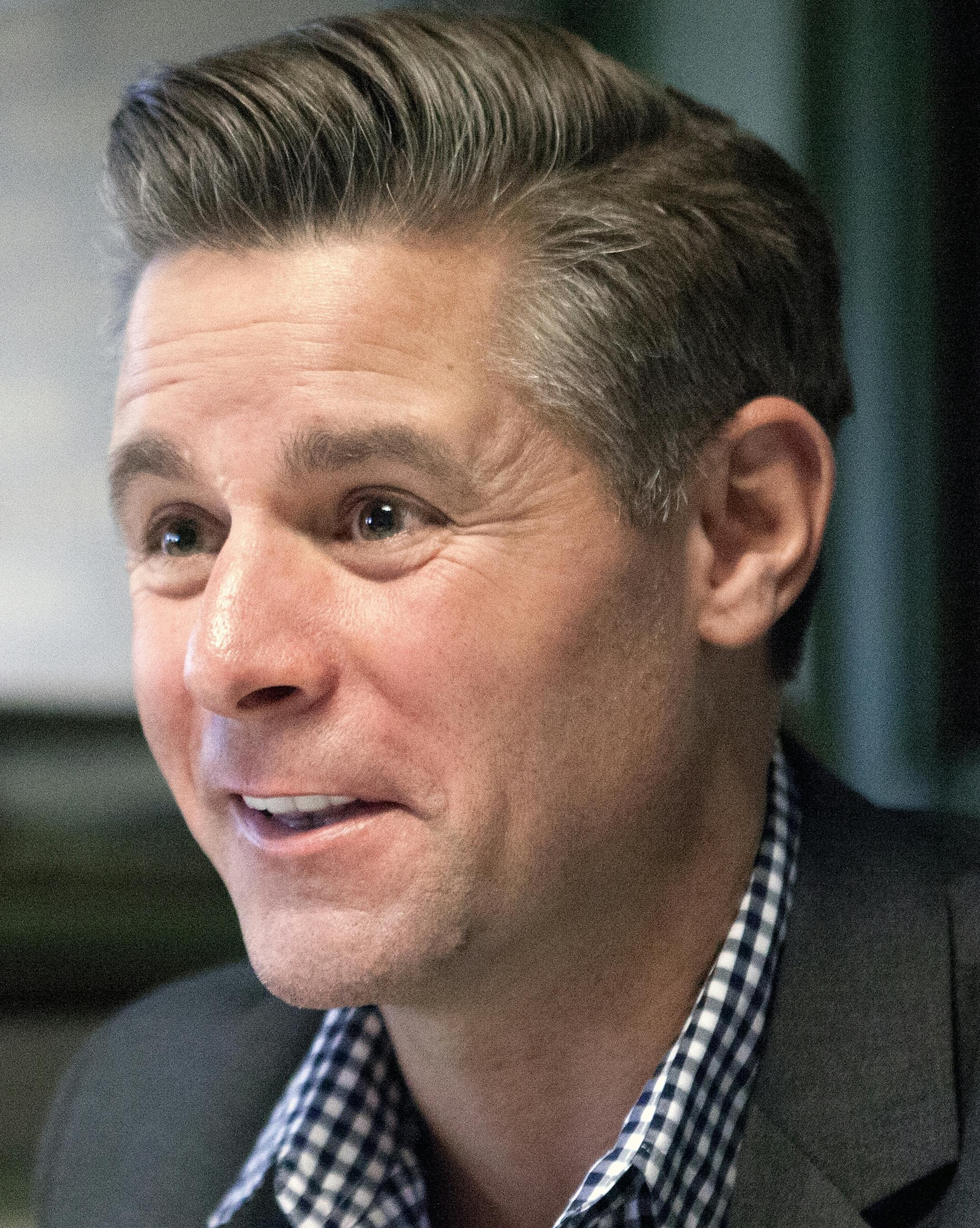 In this Oct. 12, 2015 photo, Stewart Mills III talks about launching his campaign in Virginia, Minn. Republican Mills launched a second congressional bid Tuesday, Oct. 13, against Rep. Rick Nolan in northeastern Minnesota. (Jerry Burnes/The Mesabi Daily News via AP) MANDATORY CREDIT