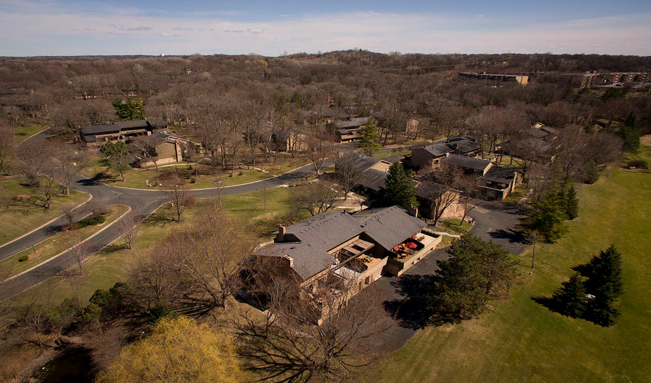 An aerial view of the townhomes in the Birnamwood neighborhood in Burnsville, designed by architect Michael McGuire.