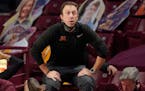 Minnesota coach Richard Pitino watches the team during the second half of an NCAA college basketball game against Purdue, Thursday, Feb. 11, 2021, in 
