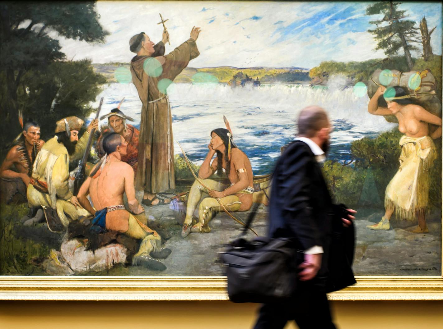 The painting Father Hennepin Discovering the Falls of St. Anthony is one of two relocated from the Governor's reception room to a third floor gallery at the State Capitol where they could be given historical context. ] GLEN STUBBE &#xef; glen.stubbe@startribune.com Wednesday, February 7, 2018 Historical figures have always undergone reevaluation as the decades past, but rarely have communities and state turned their backs on prominent figures now deemed to be embarrassments by contemporary stand