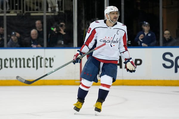 Capitals star Alex Ovechkin reacts after a call during the second period in Sunday's playoff game against the Rangers in New York.