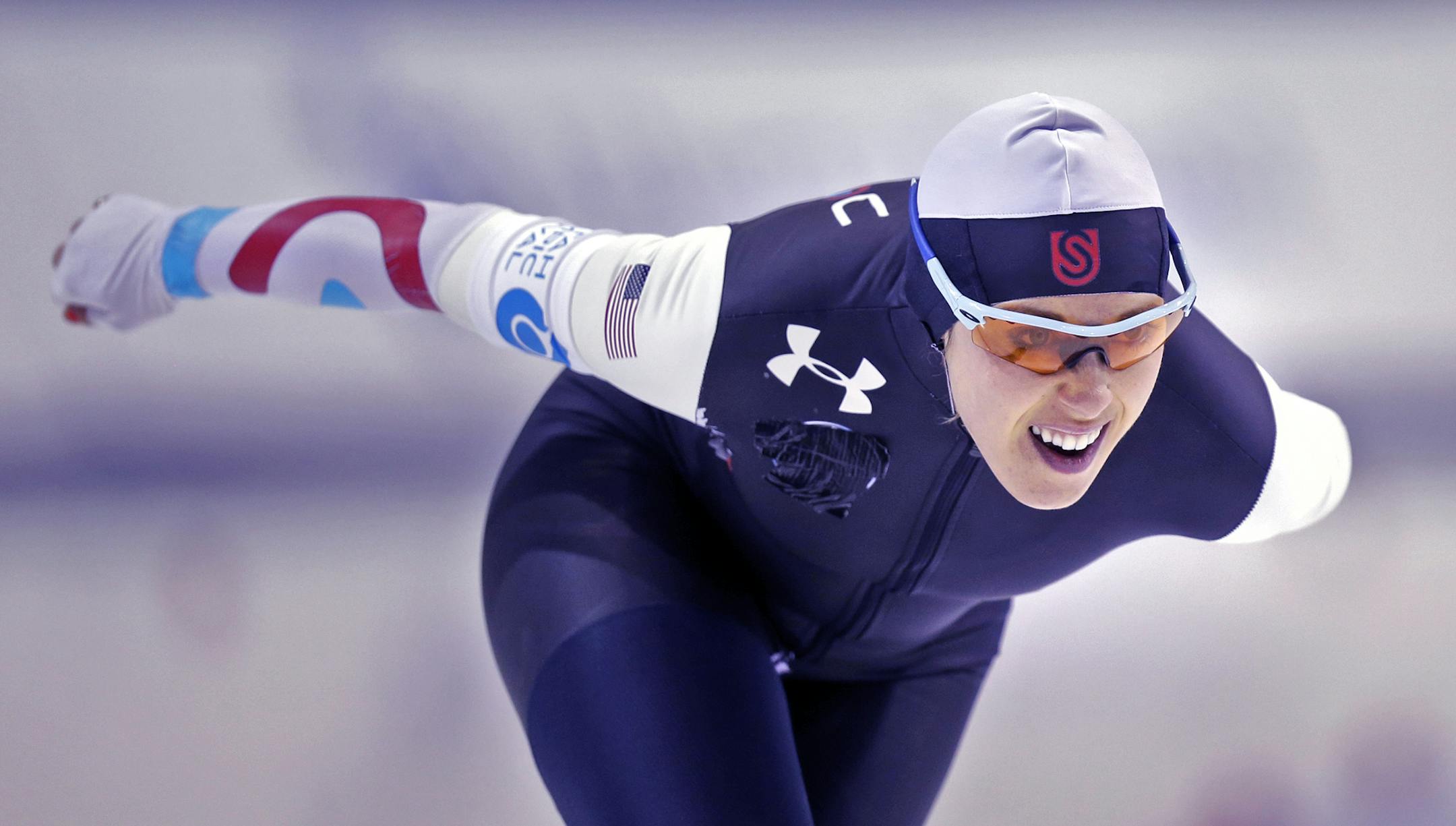 Anna Ringsred competes in the women's 3,000-meter during the U.S. Olympic speedskating trials on Friday, Dec. 27, 2013, in Kearns, Utah. Ringsred came in second place. (AP Photo/Rick Bowmer) ORG XMIT: MIN2014010711330663